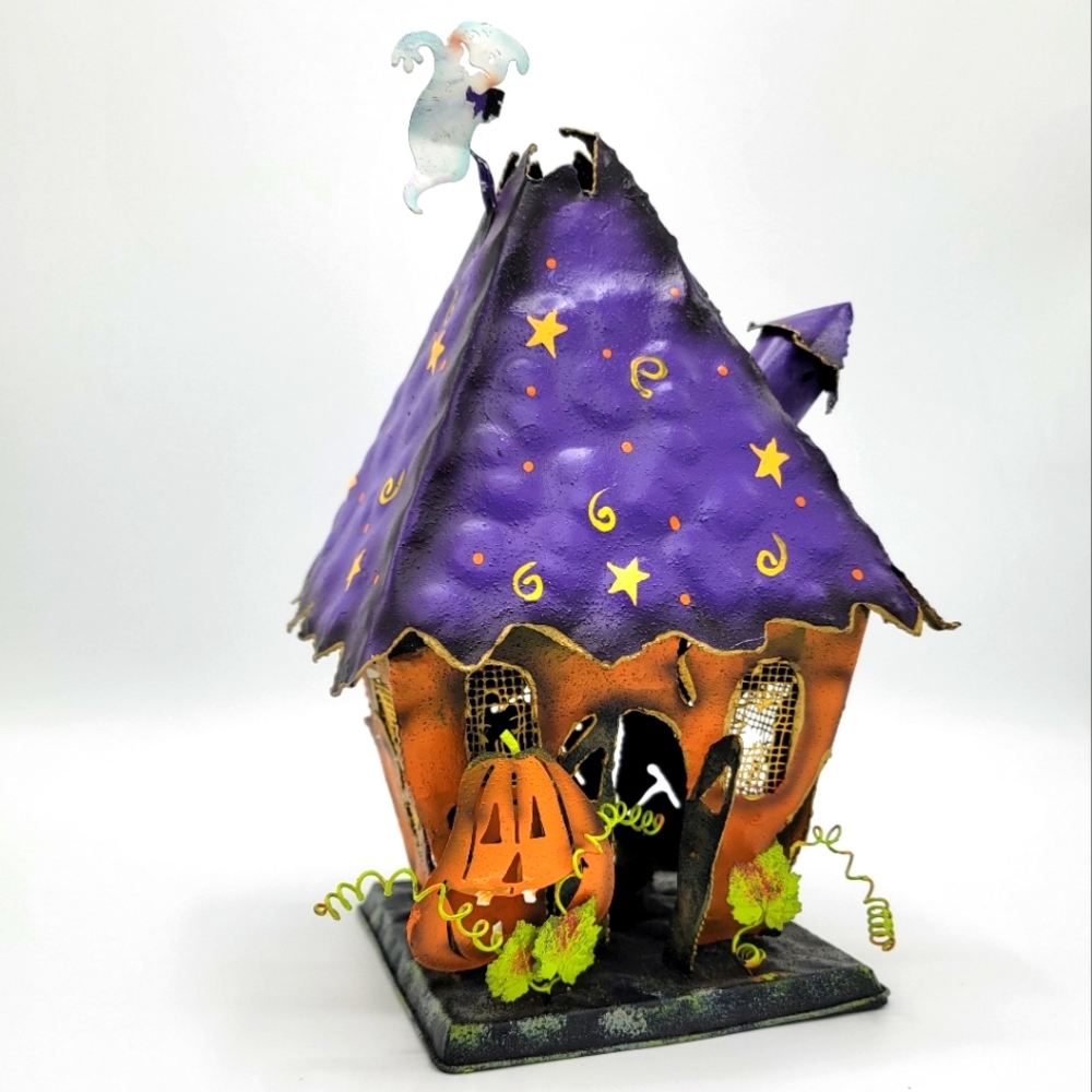 Vintage Halloween / Holiday Metal Haunted House Tea Light Decoration - Picture 1 of 14